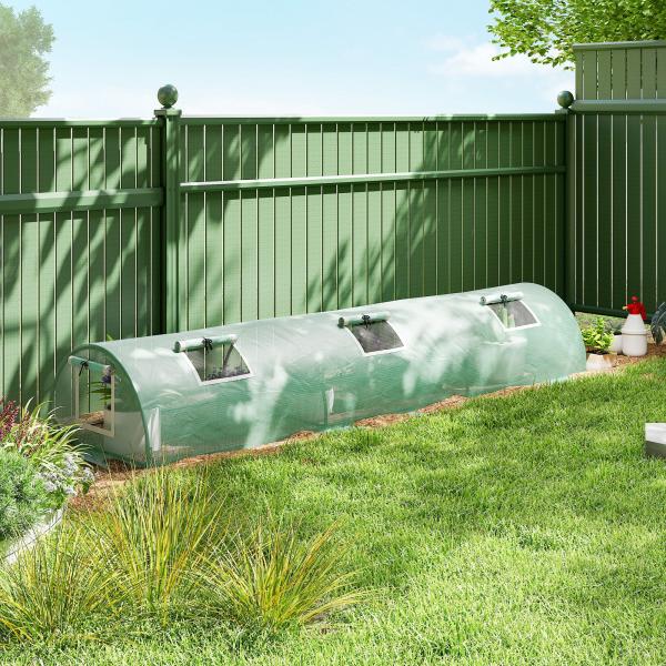 Estufa Pequena para Cultivo de Plantas com 5 Janelas Estrutura em Aço e Cobertura de PE Anti - UV 300x80x45 cm Verde