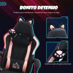 Cadeira Gaming com Orelhas Cadeira Gamer Reclinável com Altura Ajustável e Suporte Lombar 65x62x116 - 124 cm Preto e Rosa