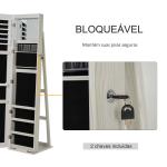 Joalheiro de Pé Armário para Joias com 6 Luzes LED Fechadura Organizador de Joias com Prateleiras Suportes para Anéis 38x38x157cm Branco