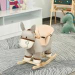 Baloiço Infantil em Forma de Burro para Bebés 18 - 36 Meses com Som Cinto de Segurança Apoio para os Pés 61x34x58 cm Cinza