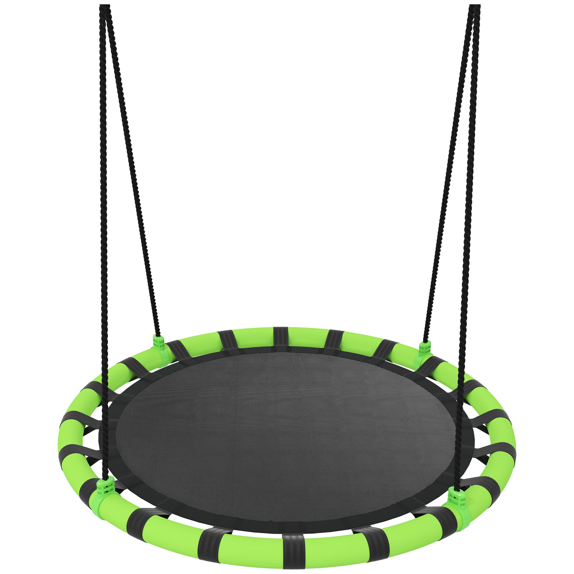 Baloiço para Crianças Redondo Baloiço de Jardim Infantil Ajustável Impermeável Carga 150kg Ø100x180 cm Preto e Verde