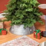 Saia para Árvore de Natal em Metal Impermeável, Decoração para Festas e Casa, 66x66x23 cm, Prateado