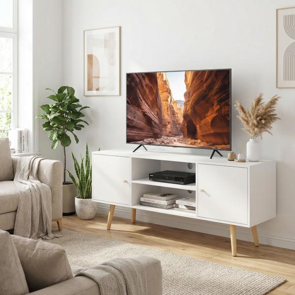 Móvel de TV para Televisores de até 55 Polegadas com 2 Portas 2 Prateleiras de Armazenamento 120x34x50cm Branco