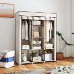 Roupeiro de Tecido Dobrável com 8 Prateleiras de Armazenamento e 2 Barras de Pendurar 125x43x162,5cm Creme