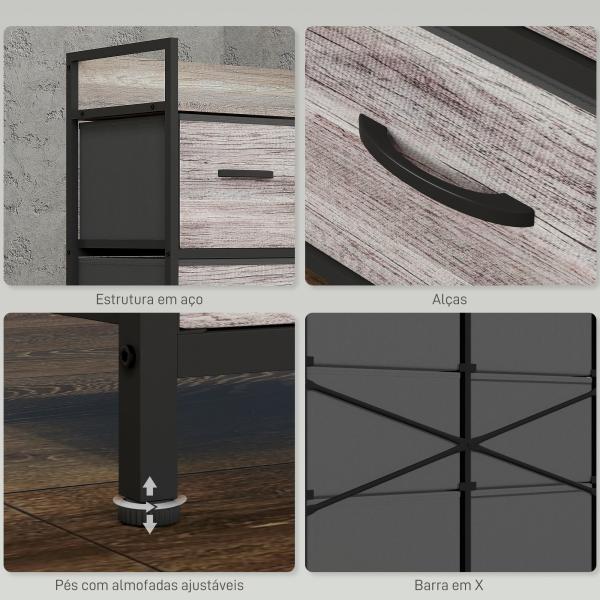 Cómoda com 6 Gavetas Dobráveis de Tecido Estrutura de Aço e Estilo Industrial 79x29x85 cm Cinzento