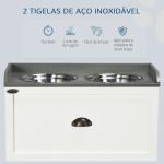 Comedouro Elevado para Cães com 2 Tigelas 2000ml de Aço Inoxidável Gaveta Oculta com Suporte de Madeira 60x30x36cm Branco