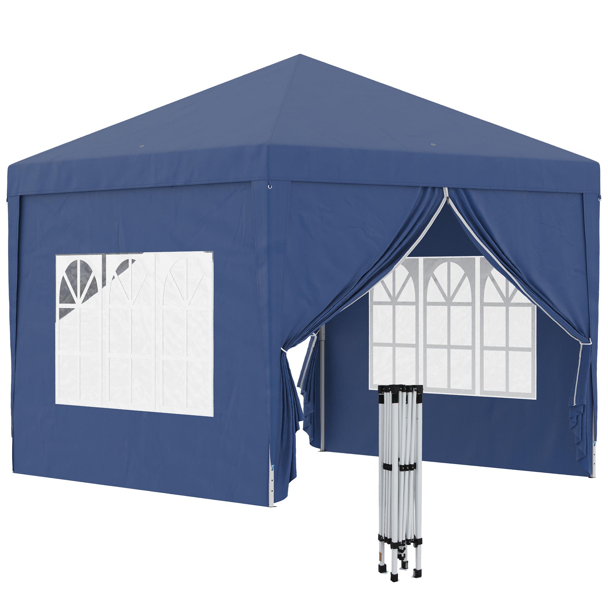 Tenda de Jardim com Paredes Laterais Amovíveis Janelas Porta com Zíper e Bolsa de Transporte 295x295x195 - 258 cm Azul