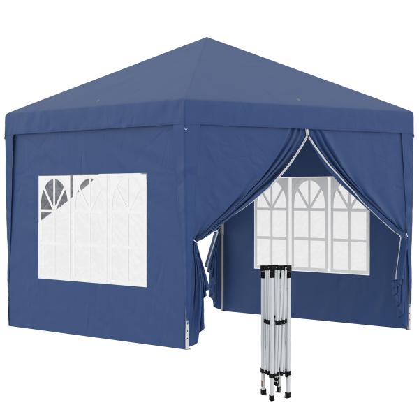 Tenda de Jardim com Paredes Laterais Amovíveis Janelas Porta com Zíper e Bolsa de Transporte 295x295x195 - 258 cm Azul