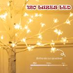 Árvore Cerejeira com 120 Luzes LED IP44 Banco Quente com Luz Ajustável em 3 Modos 21x21x150 cm Branco