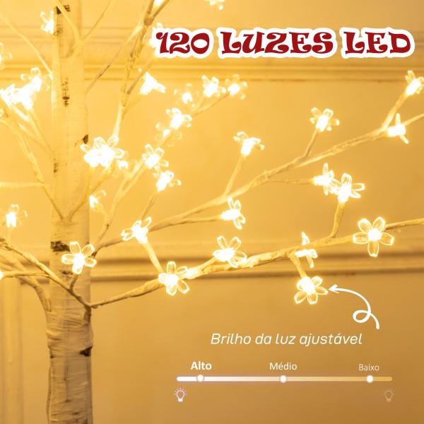 Árvore Cerejeira com 120 Luzes LED IP44 Banco Quente com Luz Ajustável em 3 Modos 21x21x150 cm Branco