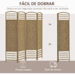 Biombo de 4 Painéis Dobrável Separador de Ambientes de Corda de Papel e Estrutura de Madeira 60x170 cm Natural