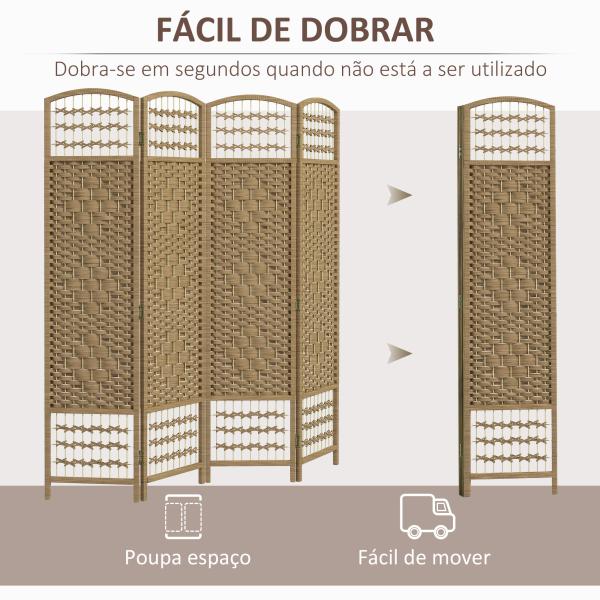Biombo de 4 Painéis Dobrável Separador de Ambientes de Corda de Papel e Estrutura de Madeira 60x170 cm Natural