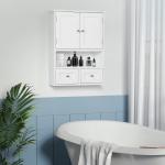 Armário de Parede para Casa de Banho com 2 Portas Prateleira Aberta e 2 Gavetas Estilo Moderno 50,8x17,8x66 cm Branco