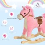Cavalo Baloiço para Crianças Cavalo Baloiço de Pelúcia Suave com Música Relinchos Sons de Galope Boca e Cauda Móveis 65x32,5x61 cm Rosa