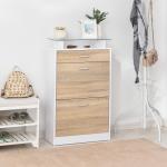 Sapateira de 2 Portas Sapateira Estreito para 12 Pares de Sapatos com Gaveta e Bancada de Vidro 60x24x105,5cm Branco