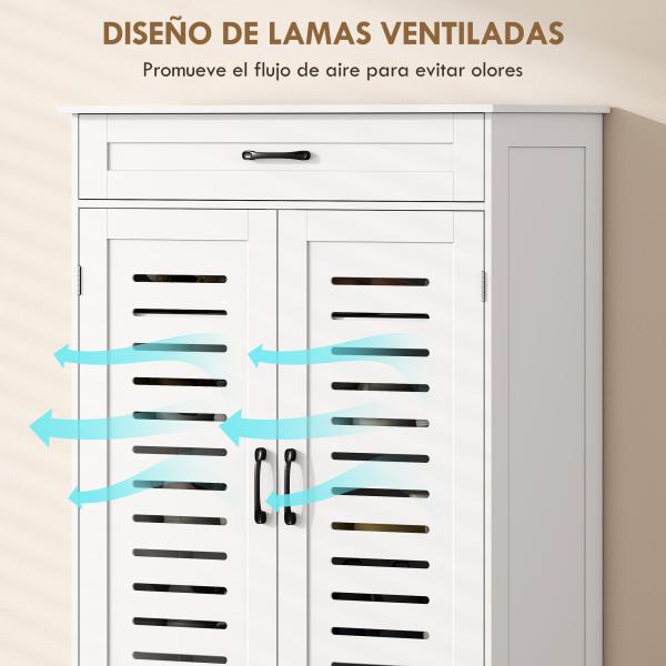 Sapateira Armário para Sapatos com Gaveta Portas de Grade Prateleiras Ajustáveis para 20 Pares de Sapatos 78x37x115,8 cm Branco