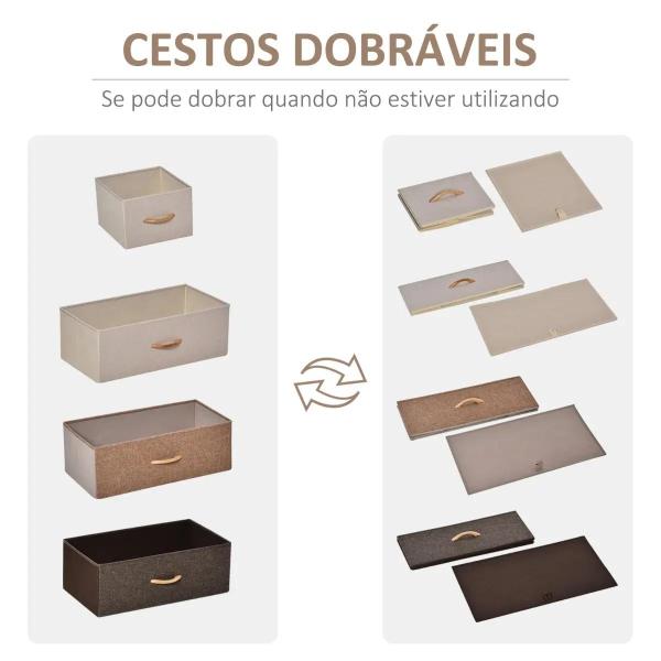 Cómoda de Tecido com 5 Cestos Removíveis e Dobráveis Base Elevada Móvel de Armazenamento para Dormitório Sala de Estar 58x29x99cm Multicor