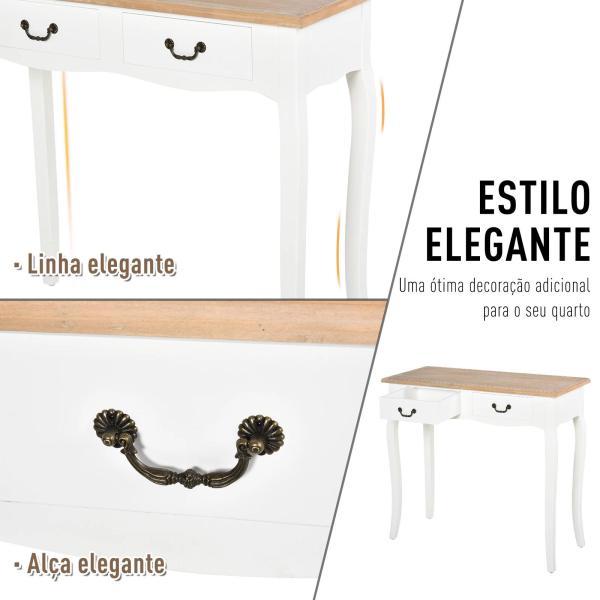 Mesa Consola Mesa Auxiliar com 2 Gavetas para Entrada Corredor Sala de Estar 87x34x78,5cm Branco e Madeira