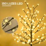 Árvore Cerejeira com 150 Luzes LED IP44 Branco Quente Árvore Decorativa com Ramos Flexíveis para Interior 17x17x150cm Preto