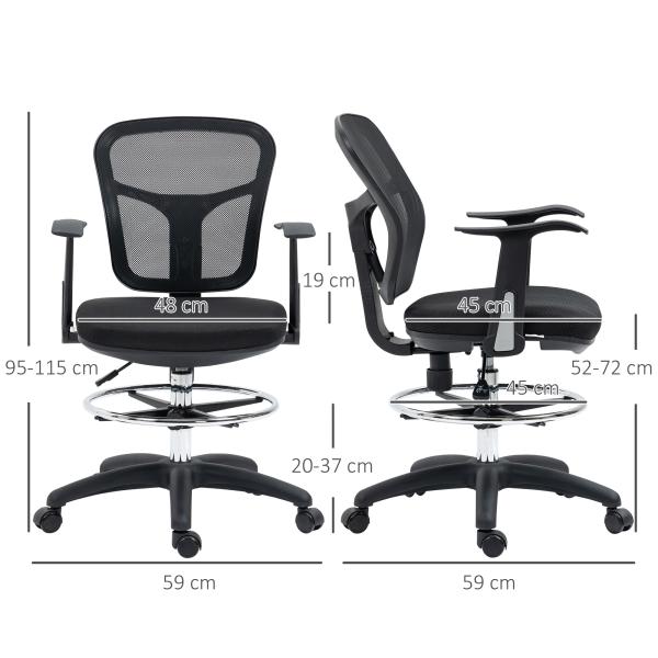Cadeira de Escritório Ergonómica com Apoio para os Braços Apoio para os Pés e Assento Ajustáveis 59x59x95 - 115cm Preto