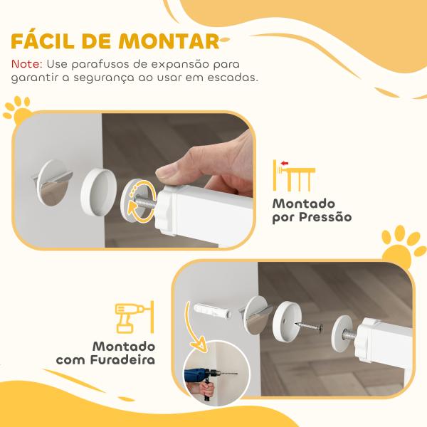 Barreira de Segurança para Cães com Largura Ajustável 74 - 94 cm e Extensão para Escadas e Portas Branco