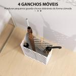 Suporte para Guarda - Chuvas de Aço Galvanizado Estreito com Bandeja de Gotejamento Removível 4 Ganchos 28x14x41 cm Branco