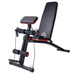 Banco de Musculação com Encosto Ajustável em 7 Posições Extensão de Pernas Apoio para Bíceps e Banda de Resistência para Treino Completo em Casa 54x160x106cm Preto e Vermelho