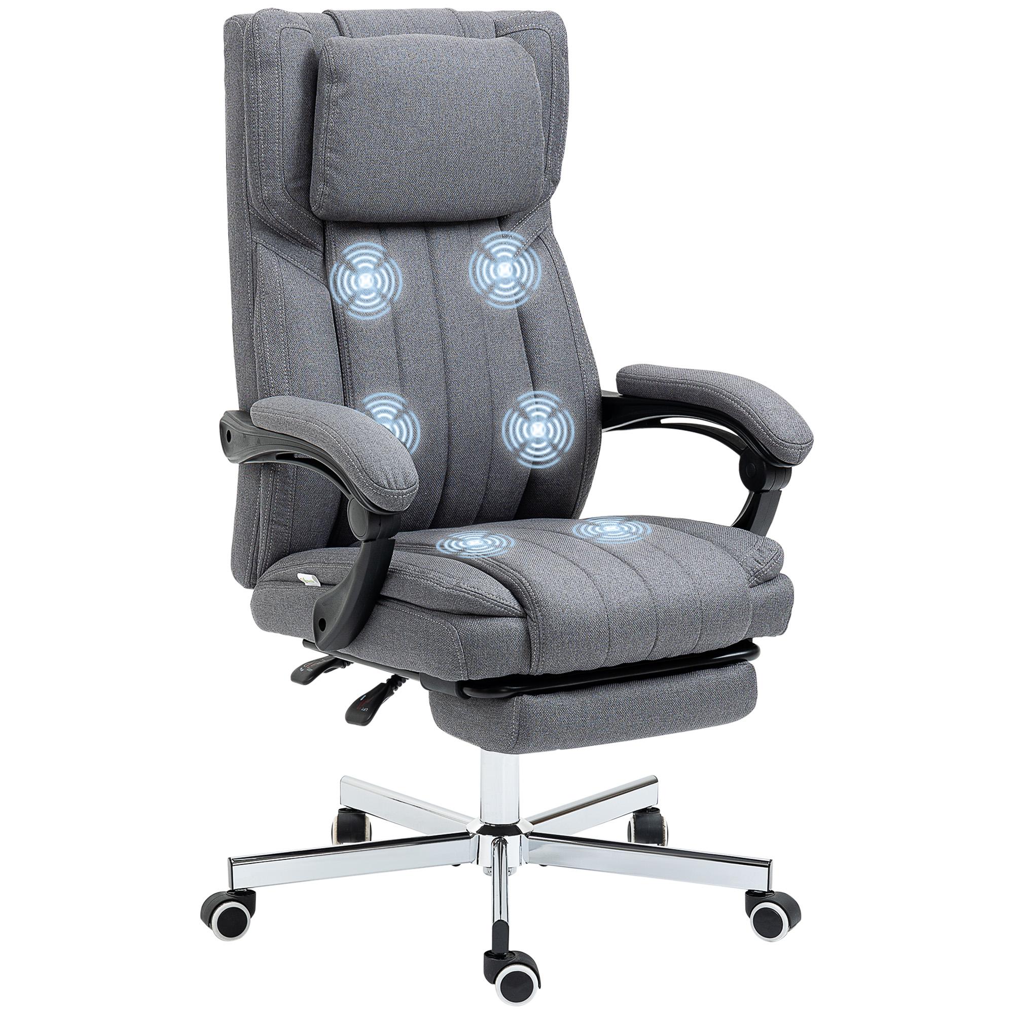Cadeira de Escritório com 6 Pontos de Massagem com Vibração Reclinável com Altura Ajustável 65x61x101 - 113 cm Cinza