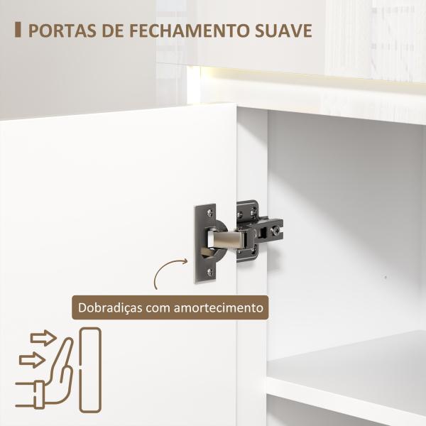 Aparador Sala de Estar com Luzes LED 4 Gavetas Prateleiras Ajustáveis e Controlo Remoto 120x34x80 cm Branco Brilhante