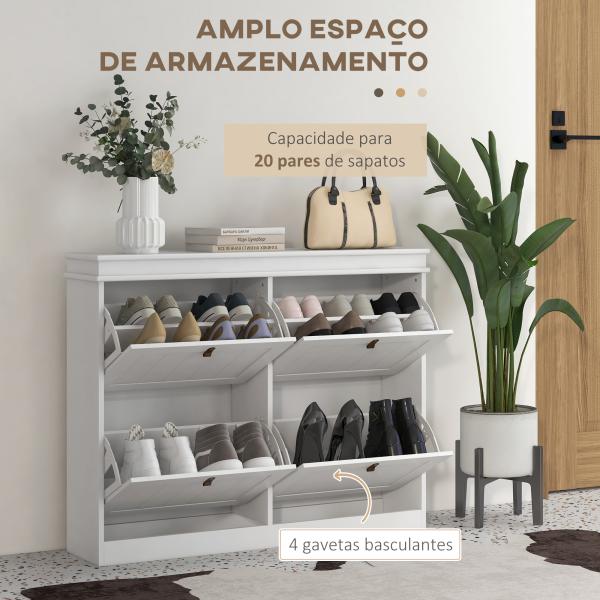 Móvel Sapateira Branco Sapateira Estreita com 4 Portas e Prateleira Ajustável para 20 Pares de Sapatos 105x24x82,5 cm Branco