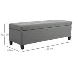 Banco de Armazenamento Acolchoado Banco Estofado em Linho Tampa com Abertura 125x49x41,5 cm Cinza
