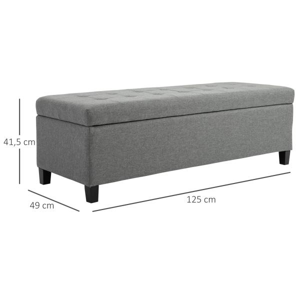 Banco de Armazenamento Acolchoado Banco Estofado em Linho Tampa com Abertura 125x49x41,5 cm Cinza