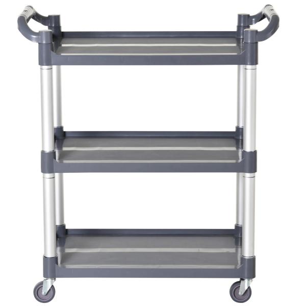 Carrinho Auxiliar com Rodas e 3 Prateleiras Carrinho de Cozinha com Armazenamento Carga 105 kg 88x44x93 cm Cinza