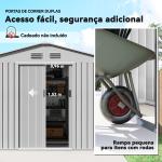 Abrigo de Jardim Exterior 4,9 m² 277x195x192cm Abrigo e Jardim Metálico para Armazenamento de Ferramentas Cinzento