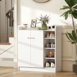 Sapateira Armário Multiuso com 2 Portas Prateleiras Interiores e 4 Prateleiras Exteriores com Altura Ajustável 83x30x90 cm Branco