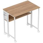 Secretária Dobrável com Rodas e Prateleira Mesa Secretária Compacta com Bolsa de Armazenamento 80x50x75 cm Madeira e Branco