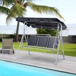 Baloiço de Jardim Exterior de 3 Lugares com Toldo Ajustável, Encosto Respirável e Estrutura Metálica para Terraço e Varanda, Suporta até 240 kg, 171x108x150 cm, Preto