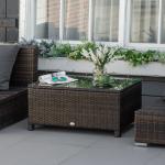 Mesa de Centro Jardim de Vime Sintético Mesa de Apoio para Exterior com Vidro Temperado 85x50x39 cm Marrom