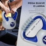 Kettlebell 12 kg Peso Russo com Revestimento de PU e Enchimento de Areia para Treinamento 24x17x28 cm Azul e Cinza