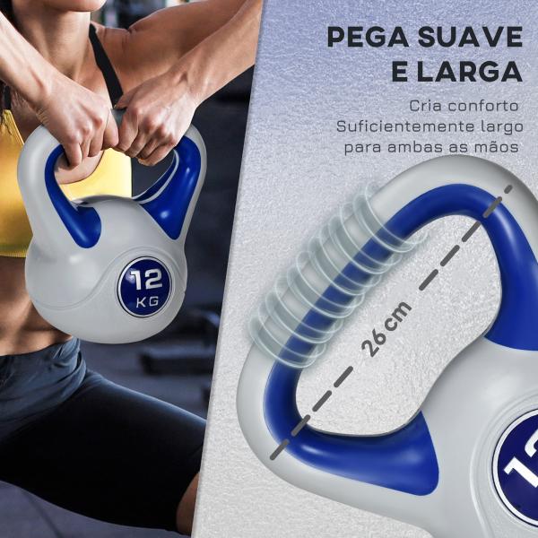 Kettlebell 12 kg Peso Russo com Revestimento de PU e Enchimento de Areia para Treinamento 24x17x28 cm Azul e Cinza