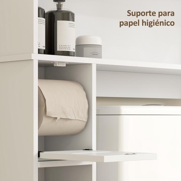Armário sobre Sanita com Prateleira Ajustável 2 Portas Suporte para Papel Higiênico Armário para Máquina de Lavar 80x19,5x170 cm Branco