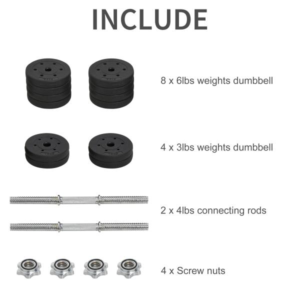 Conjunto de Halteres Ajustáveis 30kg com Barra de Conexão de Aço e Discos Desmontáveis Conjunto de Pesos para Treinamento em Casa Academia Escritório Preto