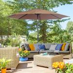 Chapéu de Sol de Jardim Ø295x250cm com Manivela Chapéu de Sol Exterior com Mecanismo de Inclinação e Mastro Desmontável de Metal para Terraço Piscina Pátio Café