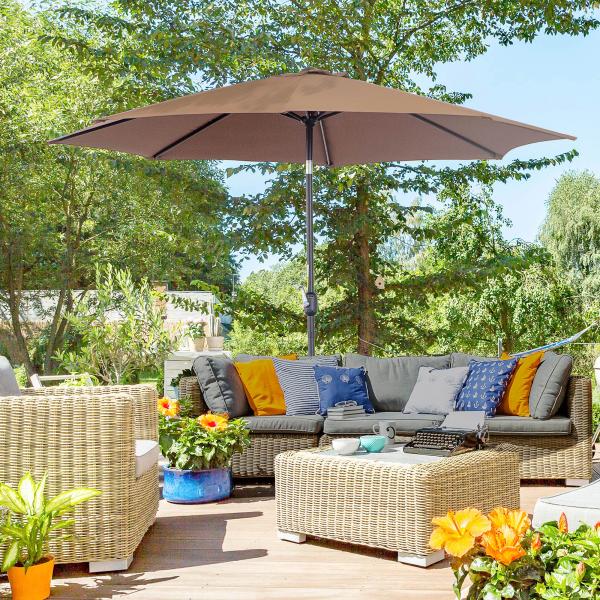 Chapéu de Sol de Jardim Ø295x250cm com Manivela Chapéu de Sol Exterior com Mecanismo de Inclinação e Mastro Desmontável de Metal para Terraço Piscina Pátio Café
