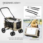 Carrinho para Animais de Estimação Carrinho para Cães Dobrável com Compartimento Desmontável 4 Portas 81x58x97,5 cm Cáqui