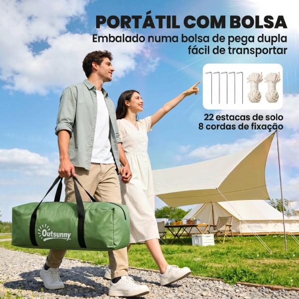 Tenda de Campismo Familiar para 4 Pessoas Tenda Dobrável Impermeável para Praia Parque 430x240x170 cm Verde