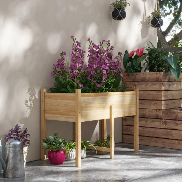 Mesa de Cultivo de Madeira Horta Elevada 115x55x80 cm com Tecido não Tecido para Cultivo de Plantas Verduras Flores Madeira