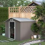 Abrigo de Jardim Exterior 4,83m² 277x195x192cm Abrigo e Jardim Metálico para Armazenamento de Ferramentas com Base Incluída e 4 Janelas Cinza