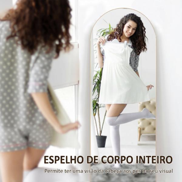 Espelho de Pé de Corpo Inteiro Arqueado 150x50 cm Independente Apoiável e de Parede Sem Moldura Dourado