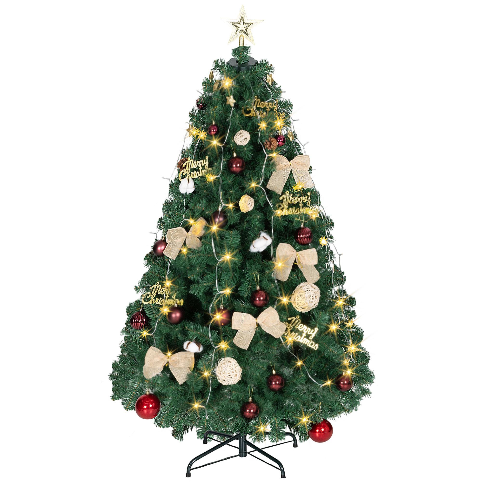 Árvore de Natal de 150 cm com Decorações 150 Luzes LED Branco Quente 8 Modos de Iluminação e 480 Ramos Verde